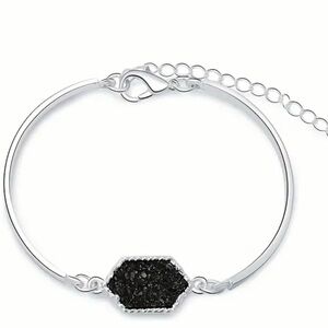 Black Druzy Rhombus Bangle Bracelet